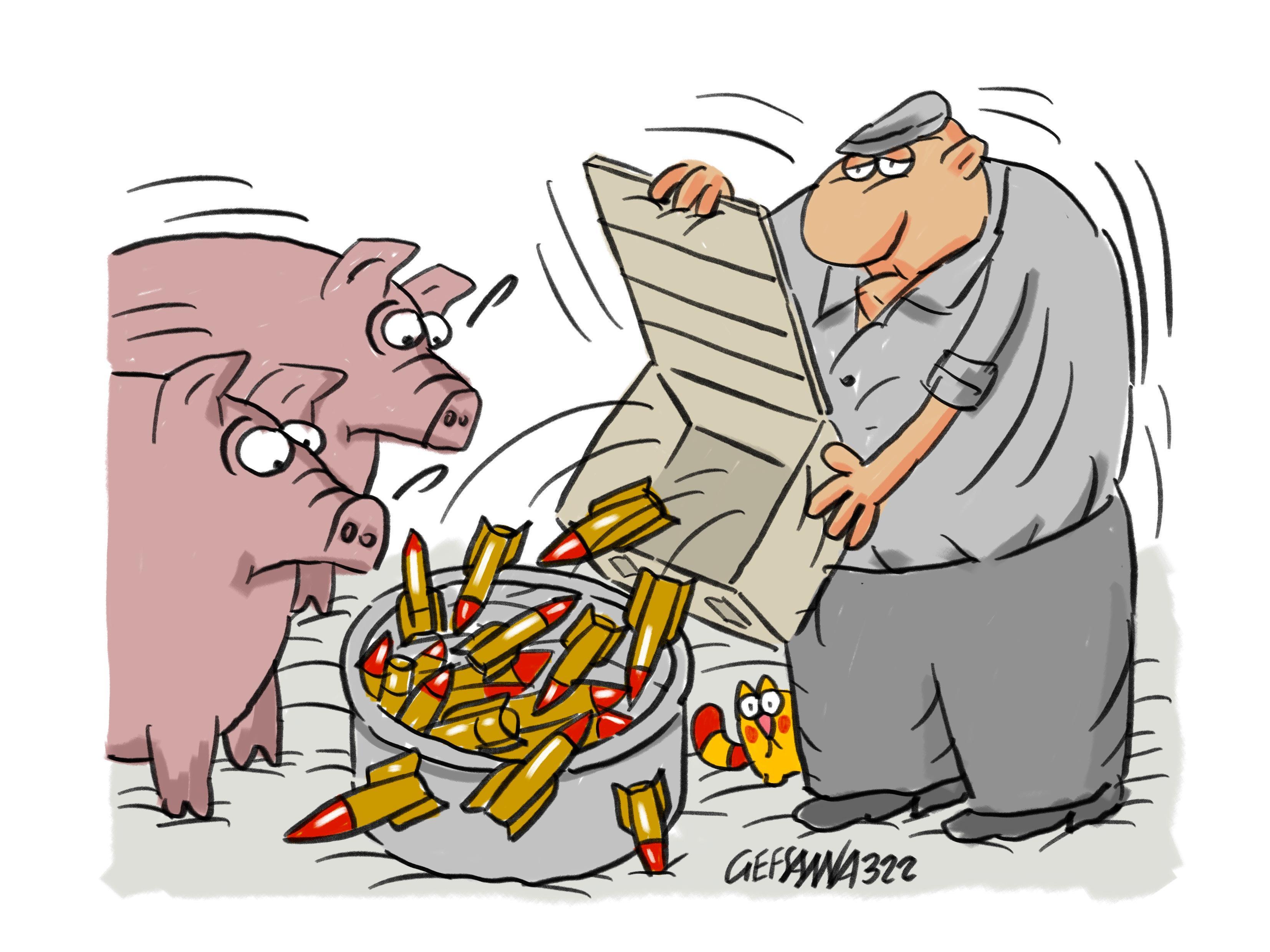 La vignetta di Gef - Effetto guerra sulle risorse: scarseggiano i mangimi, allevatori disperati