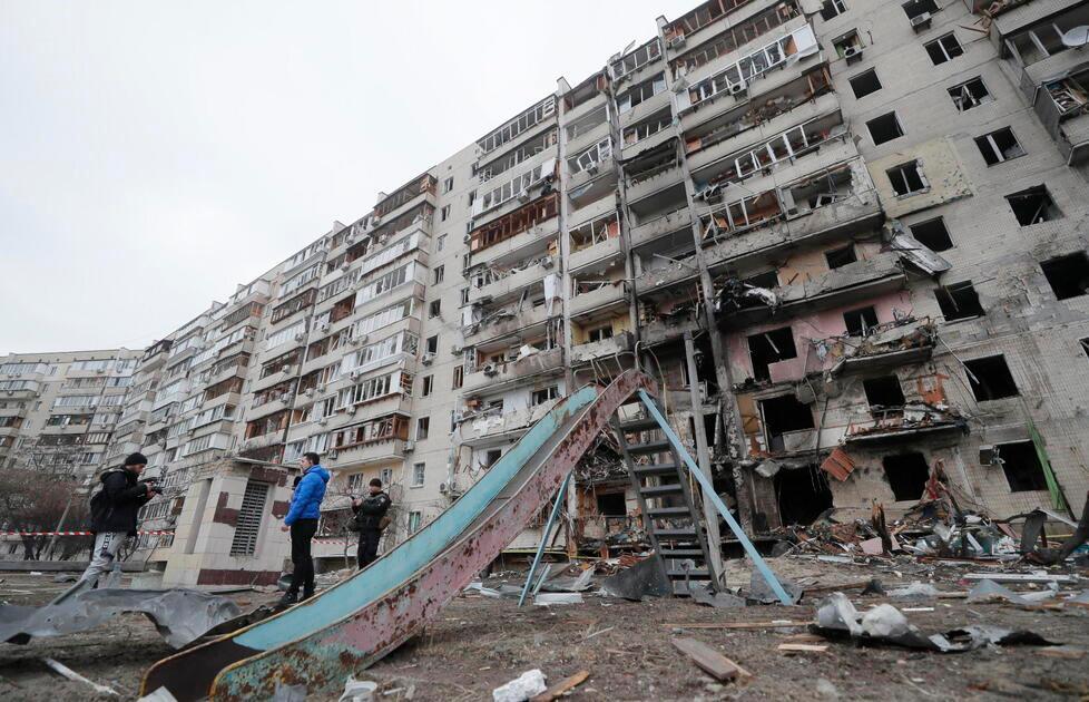 Uno scorcio di Kiev devastata dalla guerra