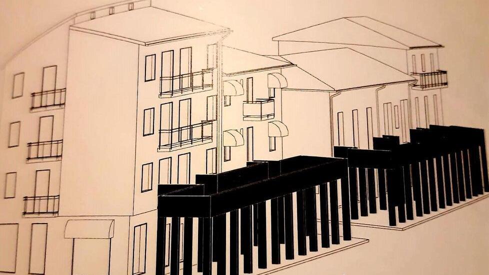 Una delle ipotesi progettuali presentate con il porticato
