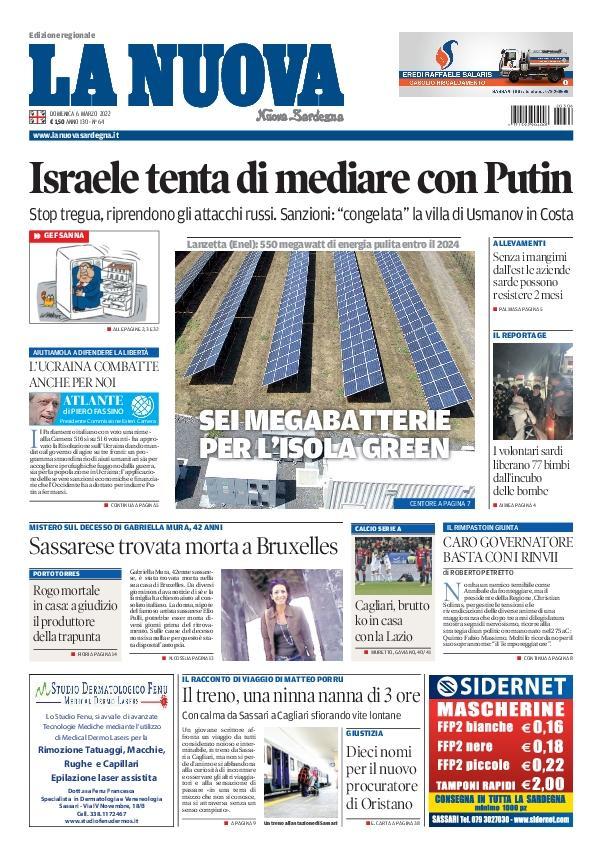 La Nuova Sardegna - Prima Pagina - 6 marzo 2022