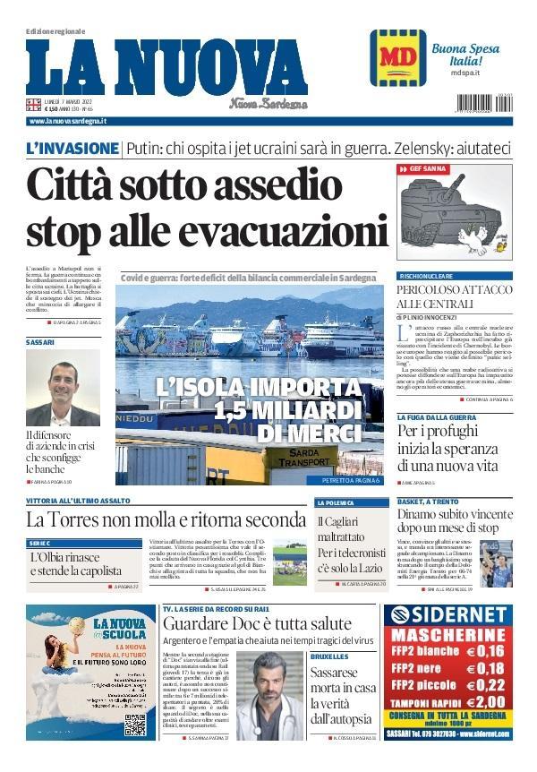 La Nuova Sardegna - Prima Pagina - 7 marzo 2022