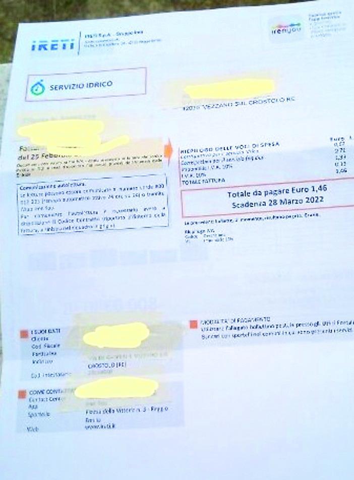 Vezzano, riceve fattura Ireti con importo 1,46 euro. Ma pagarla costa di più 