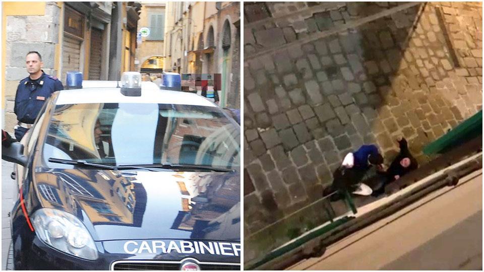 Controlli delle forze dell’ordine nel centro storico di Pistoia e un fotogramma del video a luci rosse diventato virale