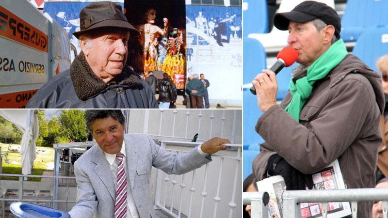 In senso orario: Fabrizio Diolaiuti è stato la voce del Carnevale in piazza Mazzini dal 2000 al 2003; il mitico Brunello Romani per cinquant’anni ha presentato e accompagnato tutte le principali manifestazioni della città; Loris Marchi successe a Diolaiuti dal 2004 al 2013 prima di passare il testimone a Daniele Maffei