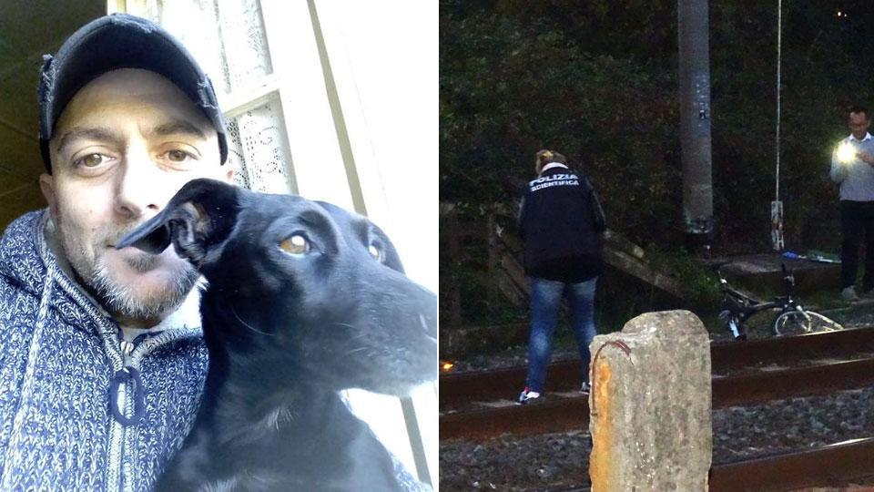 Dario Balderi, 42 anni, con il suo cane Bruna,  I rilievi della polizia scientifica