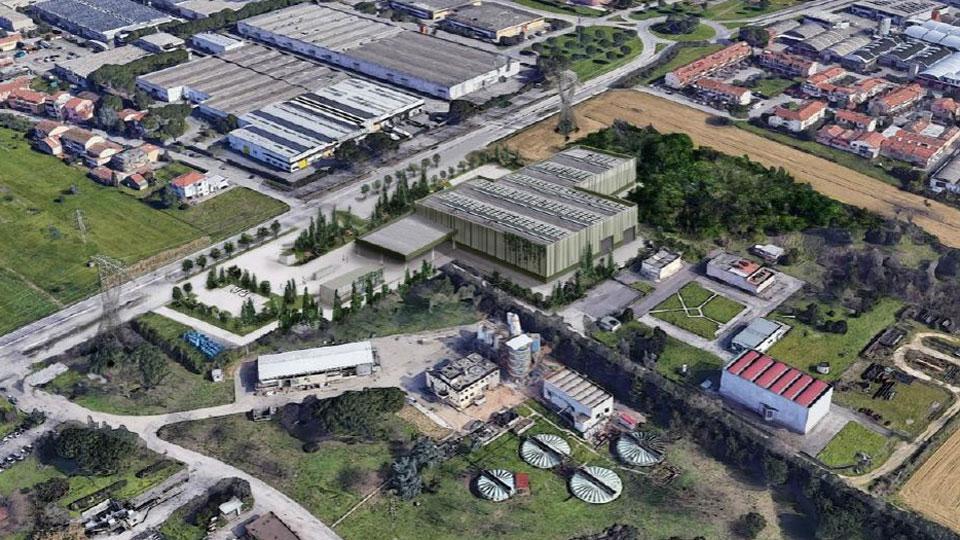 Il rendering del centro di riciclo degli scarti tessili