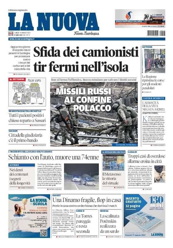 La Nuova Sardegna - Prima Pagina - 14 marzo 2022