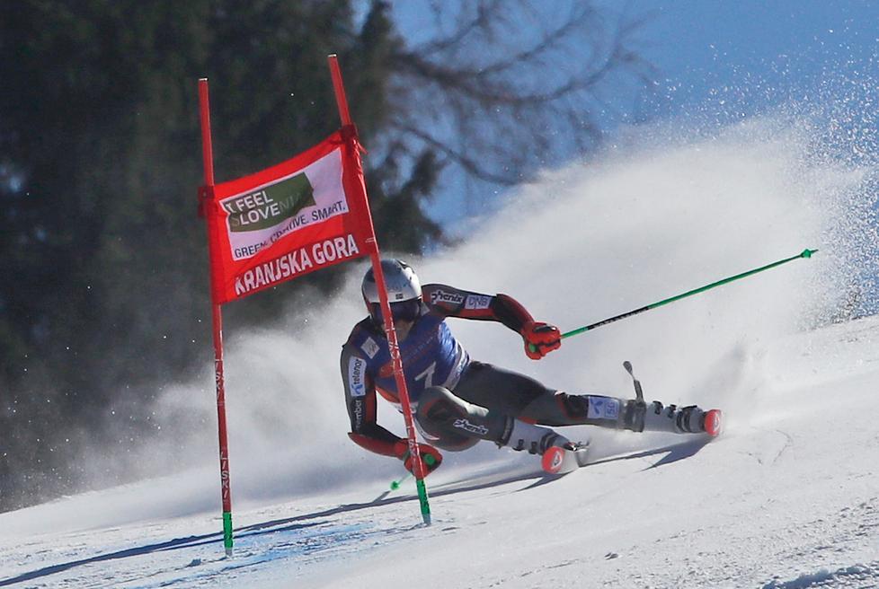 Henrik Kristoffersen impegnato nel gigante di Kranjska Gora