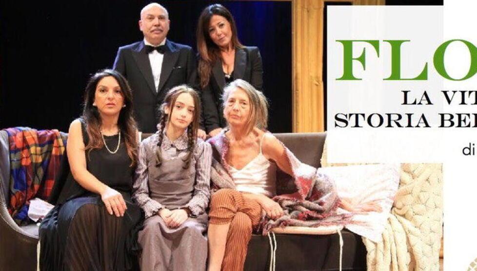 I protagonisti dello spettacolo che va in scena al Teatro De Filippo “Flora, la vita è una storia bellissima”