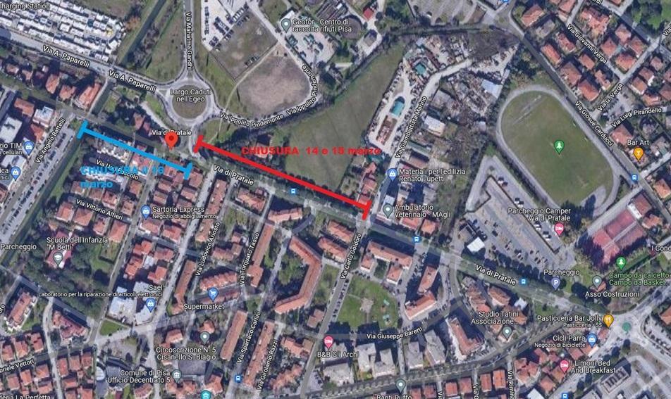 Via di Pratale, rimozione dei pini strada chiusa fino alla rotatoria