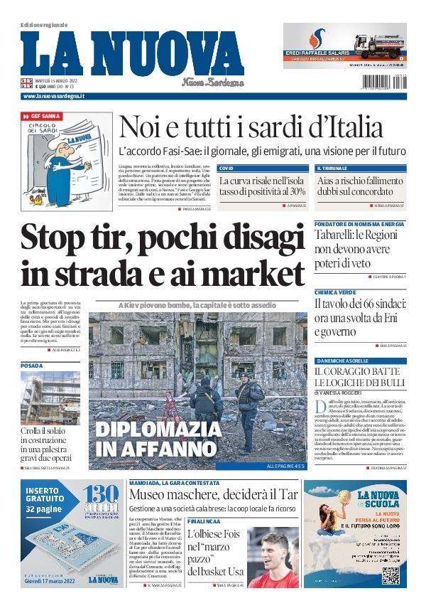 La Nuova Sardegna - Prima Pagina - 15 marzo 2022
