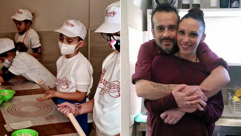 Alcuni bambini durante il Mini master pizza. Luca Mariotti e Rosa Bellacozza