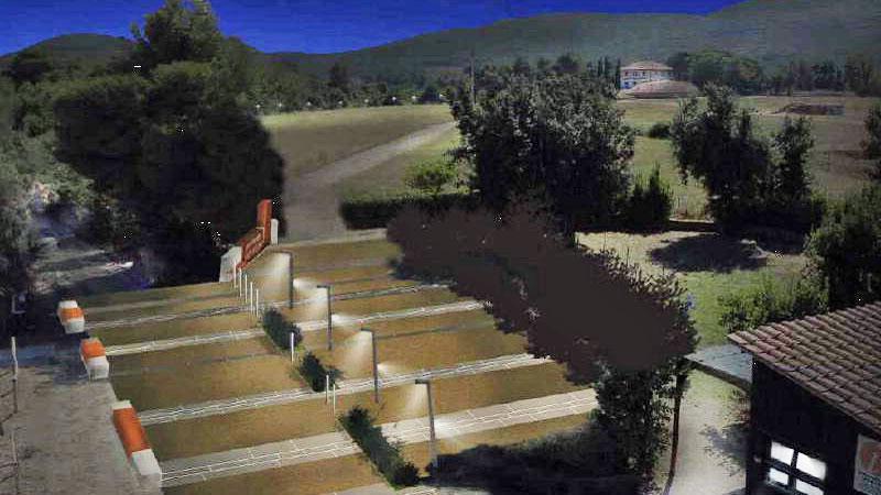 Il rendering del progetto che si propone di ridisegnare l’accesso alle Necropoli, per accogliere il punto di informazione turistica