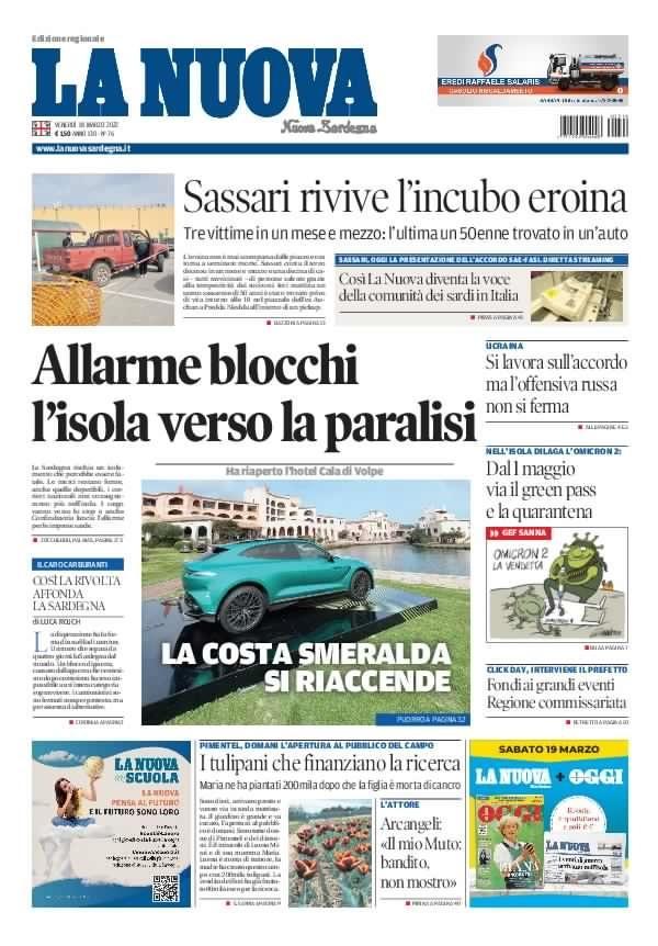 La Nuova Sardegna - Prima Pagina - 18 marzo 2022