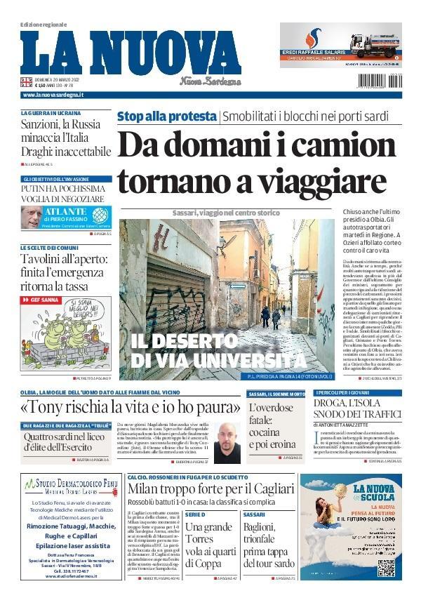 La Nuova Sardegna - Prima Pagina - 20 marzo 2022