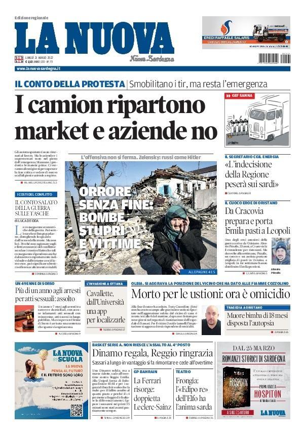 La Nuova Sardegna - Prima Pagina - 21 marzo 2022 