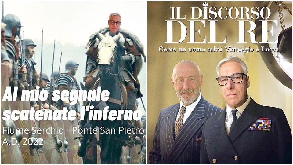 Le due foto “meme” pubblicate ieri sul profilo Facebook di Fabrizio Miracolo che raccontano della possibile candidatura di Del Ghingaro a Lucca