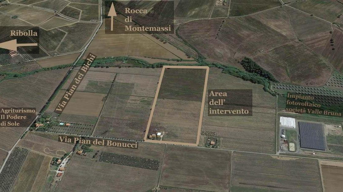 La mappa della zona di Pian del Bonucci dove la Mpn1 Green energy vorrebbe costruire l'impianto
