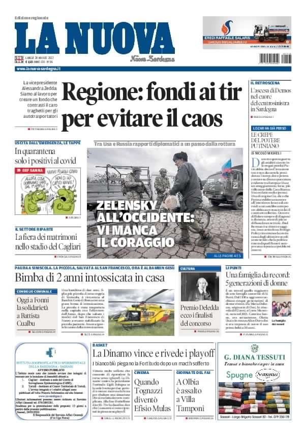 La Nuova Sardegna - Prima Pagina - 28 marzo 2022