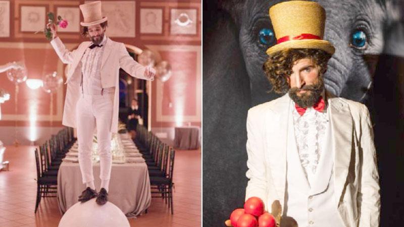Edoardo Nardin durante alcuni suoi spettacoli circensi come giocoliere ed equilibrista