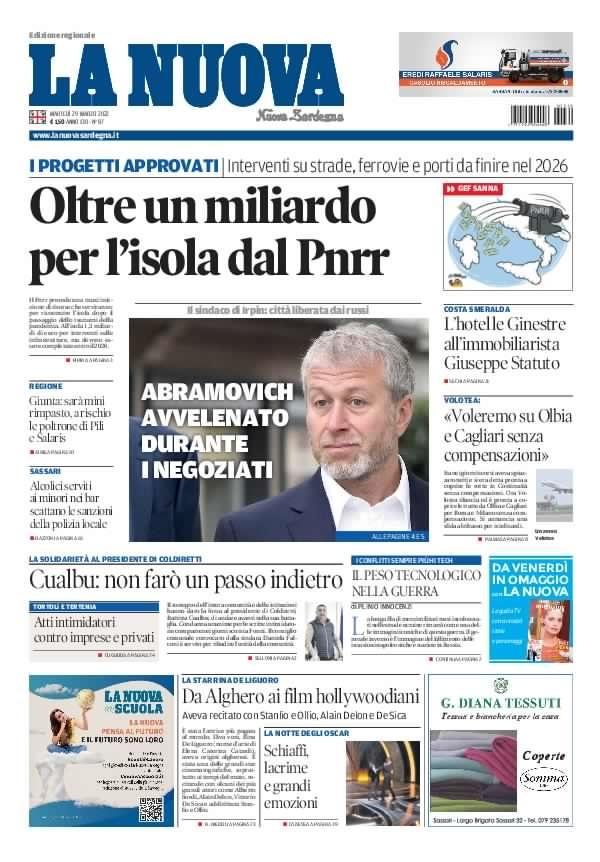 La Nuova Sardegna - Prima Pagina - 29 marzo 2022