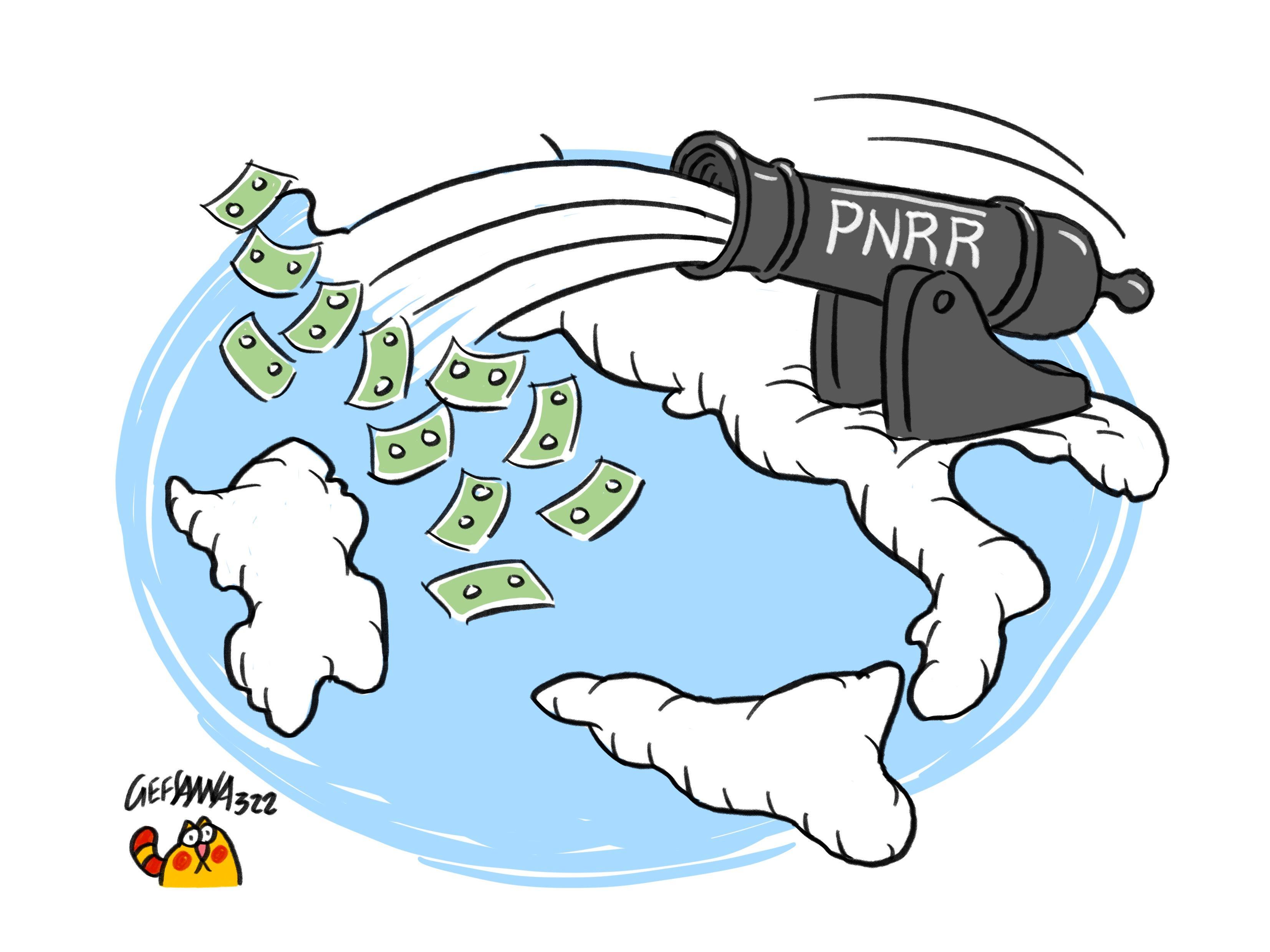 La vignetta di Gef: pioggia di soldi sulla Sardegna dal Pnrr