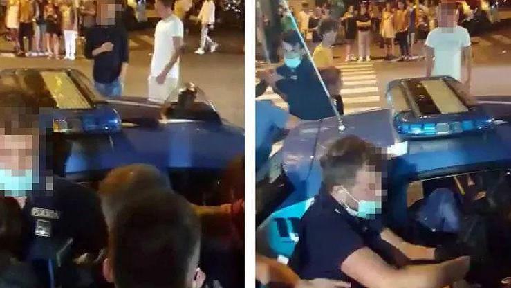 Due momenti dell'intervento della polizia nell'agosto del 2020: nella maxi rissa rimasero coinvolti diversi giovani e gli agenti intervenuti