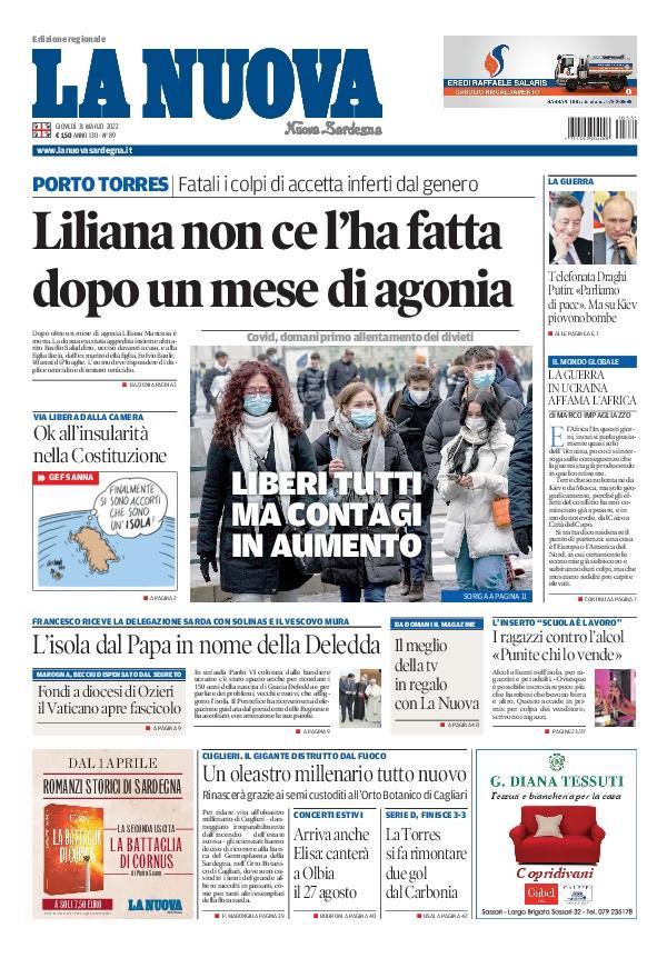La Nuova Sardegna - Prima Pagina - 31 marzo 2022