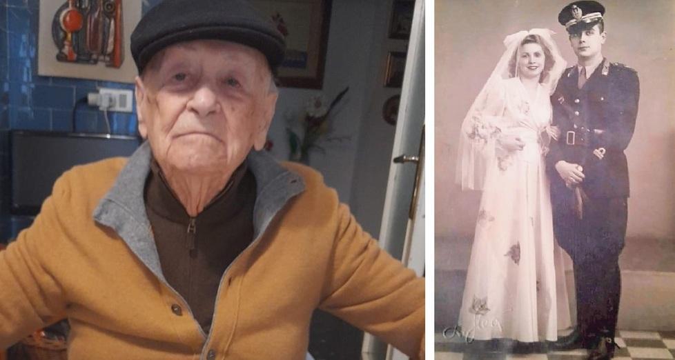 Fernando Giusti in una foto pubblicata ieri, domenica, dal figlio Marco su Facebook. A destra il giorno delle nozze