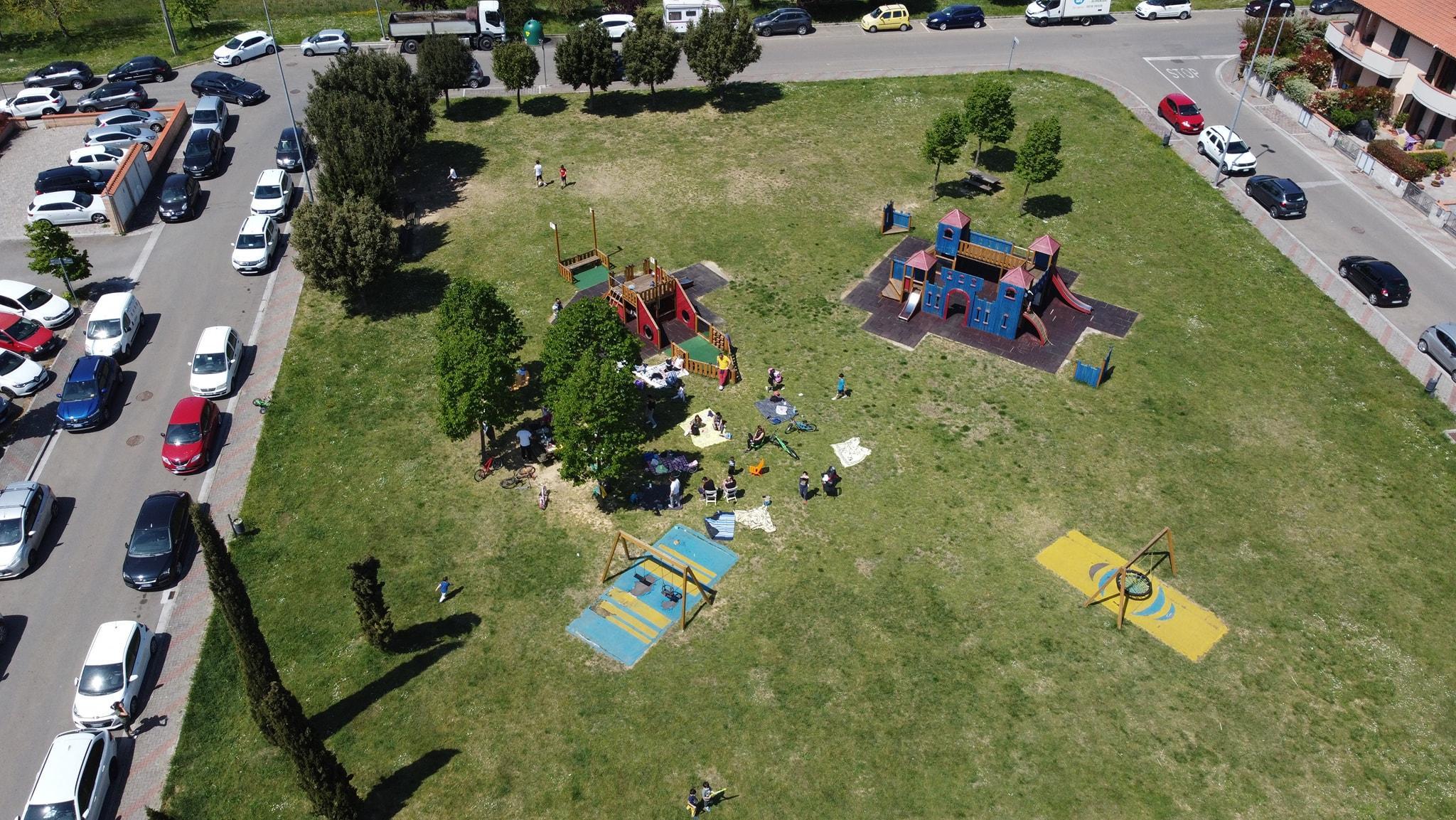 Una veduta aerea di piazza Balducci a I Fabbri, frazione di Pontedera