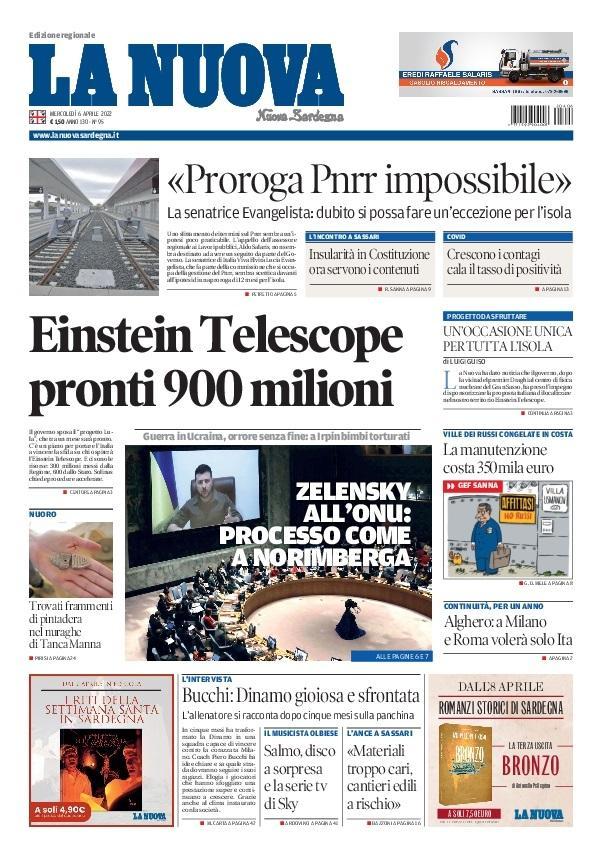 La Nuova Sardegna - Prima Pagina - 6 aprile 2022