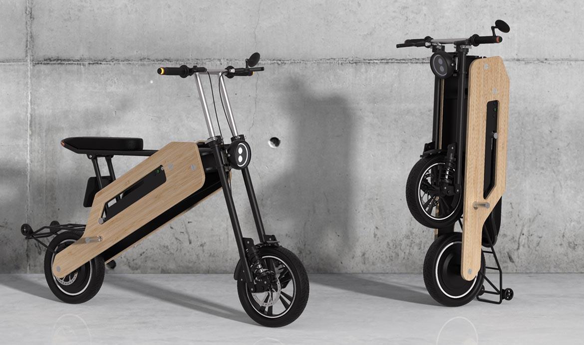 Lo scooter elettrico, pieghevole e in bamboo di Reinova