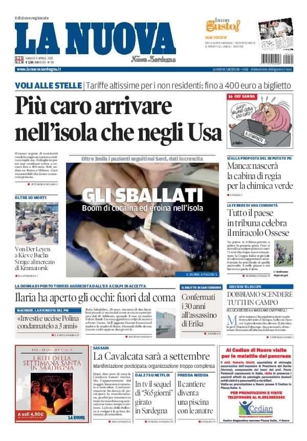 La Nuova Sardegna - Prima Pagina - 9 aprile 2022