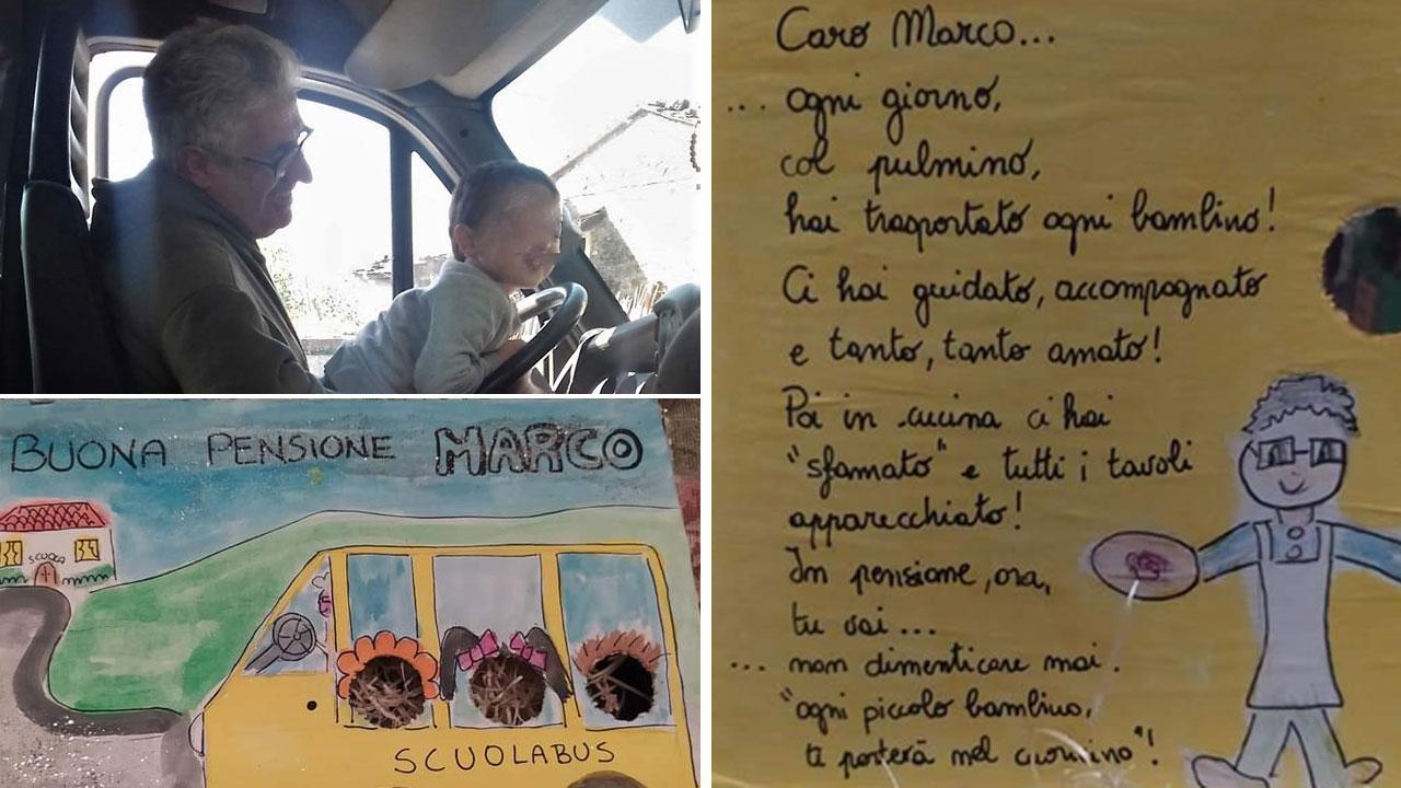 I disegni e i pensierini dei bambini di Filattiera che hanno salutato così l’autista andato in pensione
