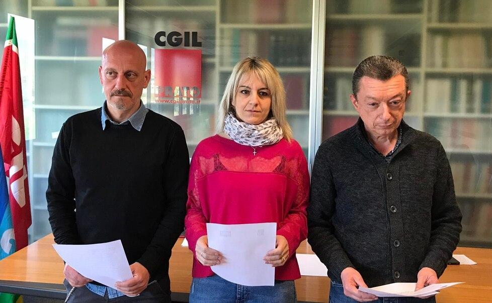 Marco Vesigna, Giada Materassi e Luca Degl’Innocenti nella sede della Cgil