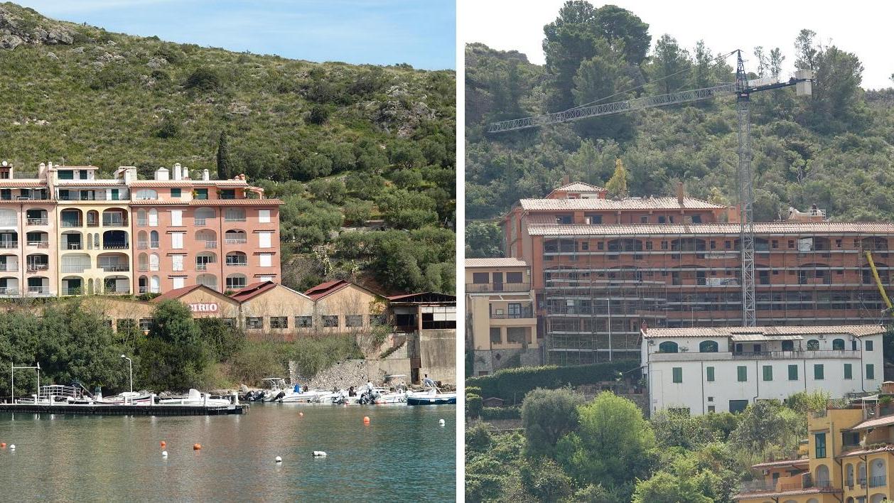 Da sinistra l'ex pomodorificio Cirio e l'albergo Don Pedro a Porto Ercole (foto Enzo Russo)