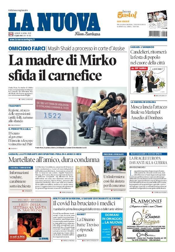La Nuova Sardegna - Prima Pagina - 14 aprile 2022