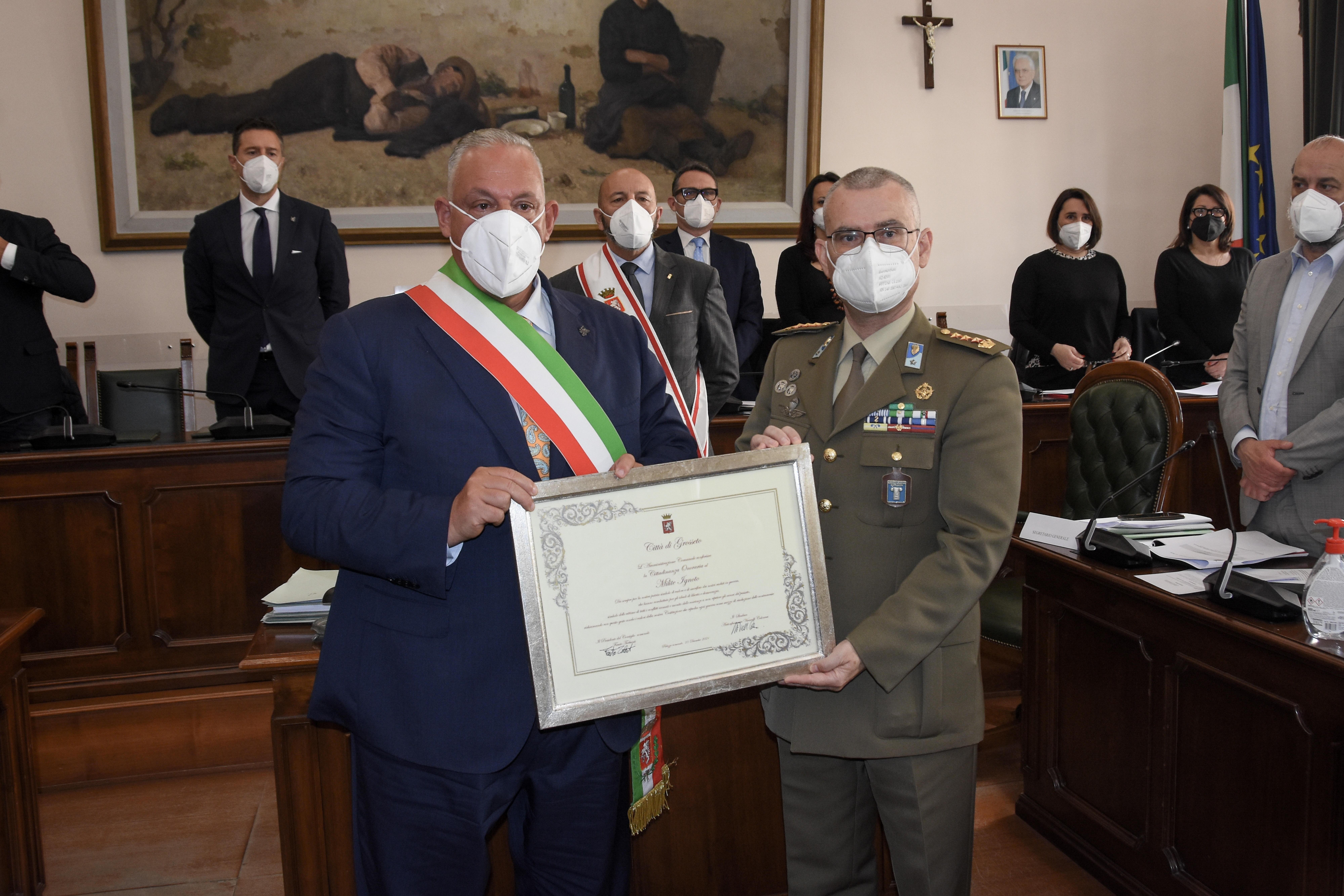 Grosseto, cittadinanza onoraria al Milite Ignoto