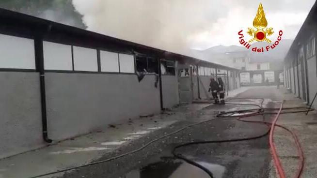 Fiamme in un deposito di mobili a Capannori
