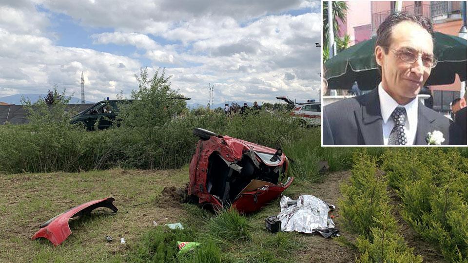 Il luogo del tragico incidente lungo la Variante di Bonelle e, sotto, la vittima Salvatore Adinolfi, ex autotrasportatore di 58 anni (foto nucci)
