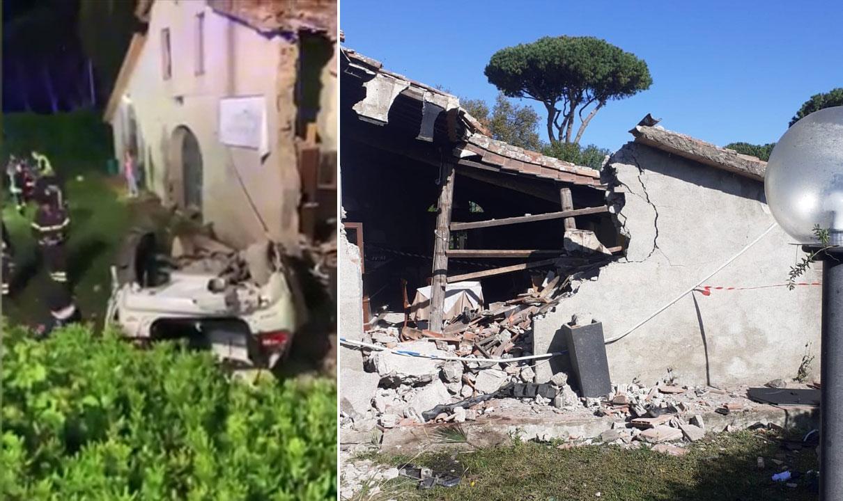 Argentario, auto sbanda e sfonda la parete del ristorante. Crollato anche il tetto - Video