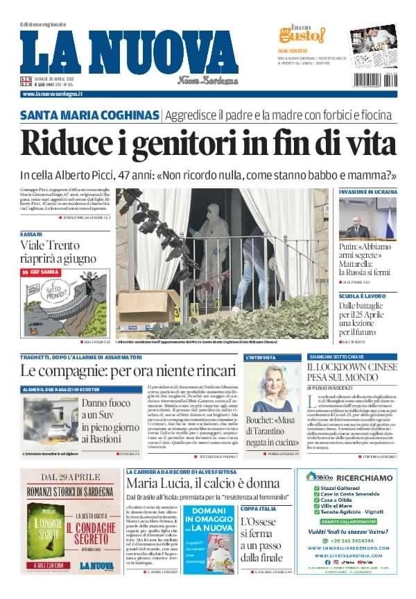 La Nuova Sardegna - Prima Pagina - 28 aprile 2022