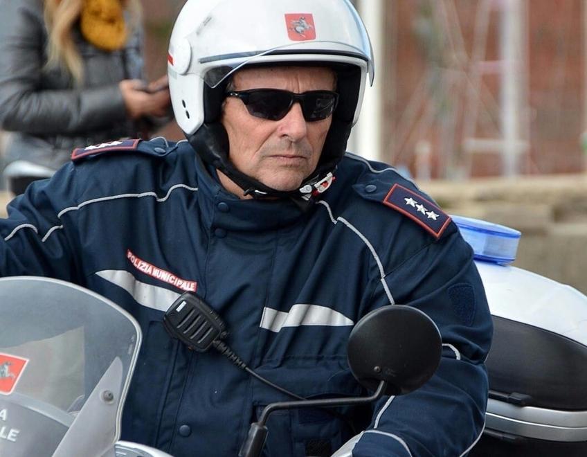 Stefano Marconi in servizio con la sua moto