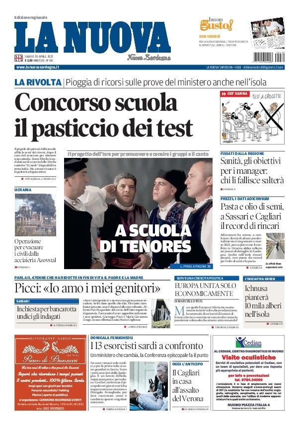 La Nuova Sardegna - Prima Pagina - 30 aprile 2022
