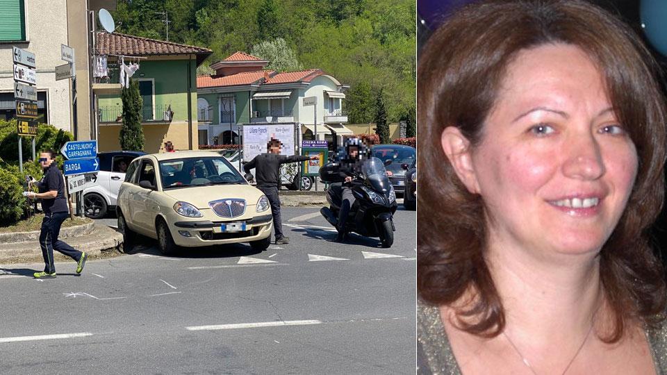 L’incrocio in cui si è consumato il dramma con la Lancia coinvolta nell’incidente, la vittima, Grazia Vigorito (foto Sernacchioli)