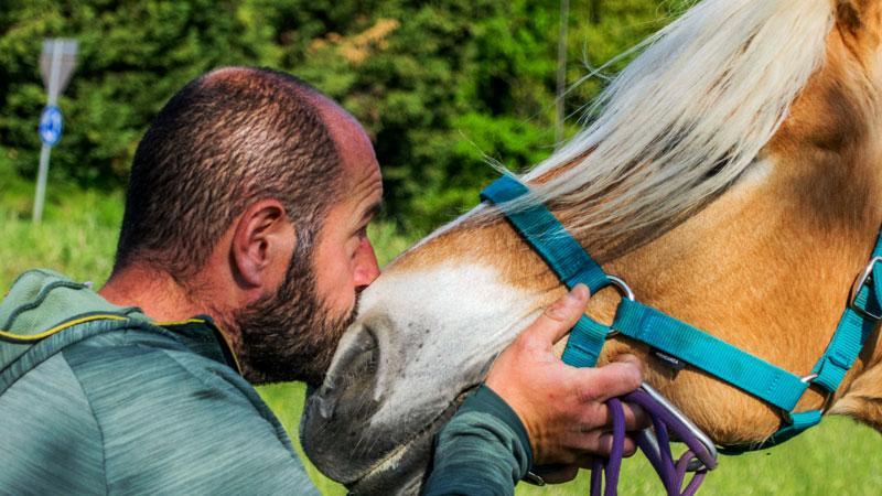 Silvio Colombini con uno dei cavalli