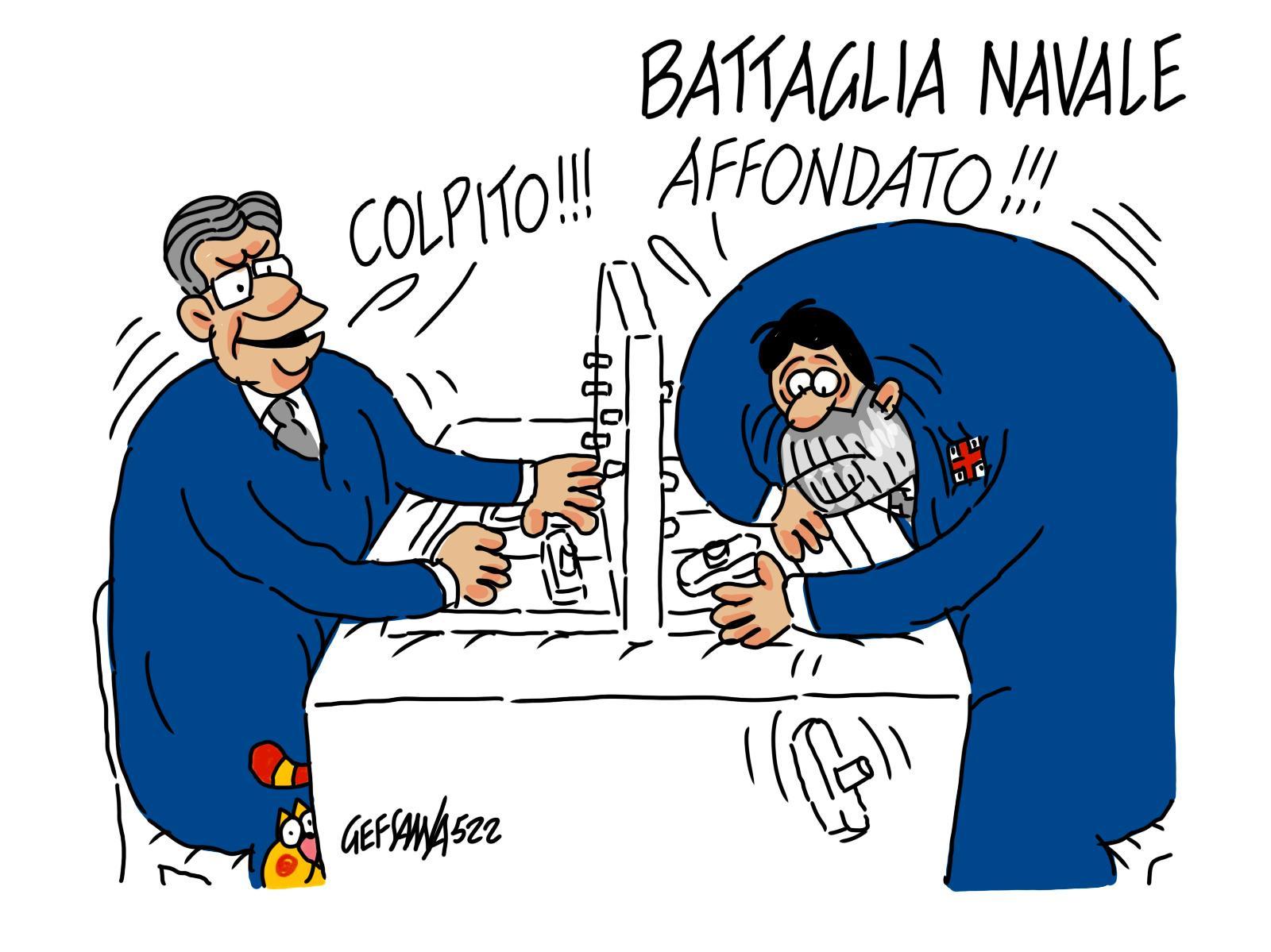 La vignetta di Gef: dopo la richiesta di Solinas, Giovannini affonda la seconda autorità portuale