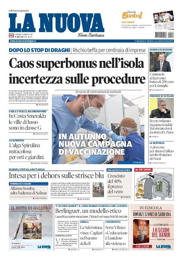 La Nuova Sardegna - Prima Pagina - 6 maggio 2022