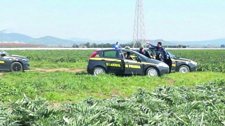 Militari della Guardia di Finanza tra i campi agricoli