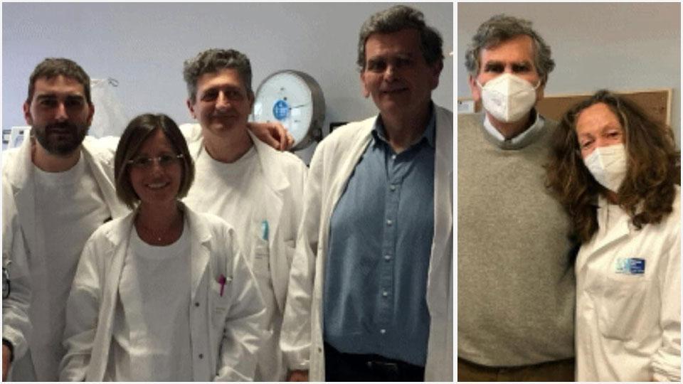 Nella foto a sinistra Vincenzo Panichi (primo da destra) con il suo staff; nella foto a destra con la collega che prende il suo posto, la dottoressa Elisabetta Giovannetti